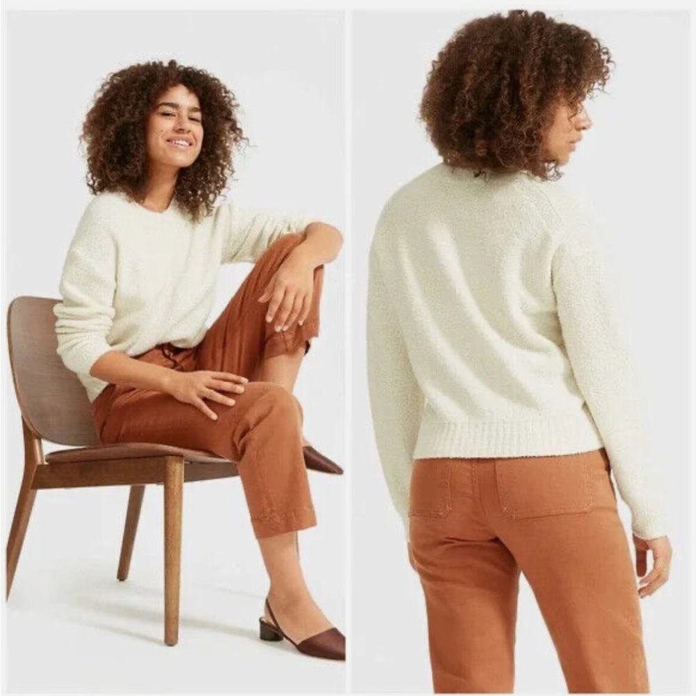Everlane Ivory Cream Boulce Teddy Crewneck Wool Nylon Pullover Sweater Sz XS